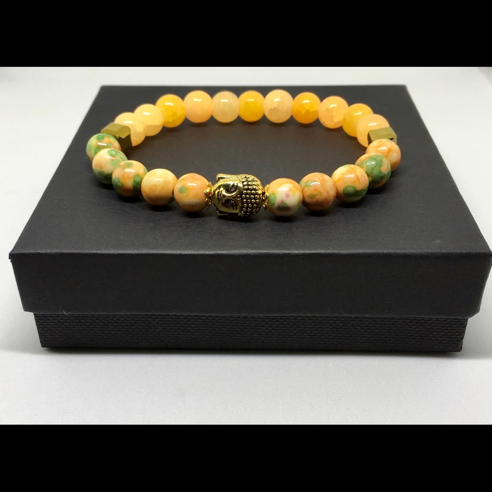 Orange and Green Rain Flower Gemstone Bracelet